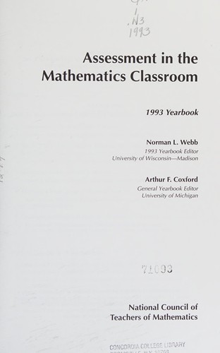 Assessment in the Mathematics Classroom : 1993 Yearbook used book by ...